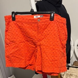 Vibrant Orange Eyelet Women Shorts